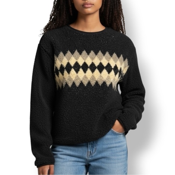 4/$20 VTG Palmetto’s Argyle Sherpa Fleece Sweater – Size M – Made in USA 🇺🇸 - Picture 2 of 5
